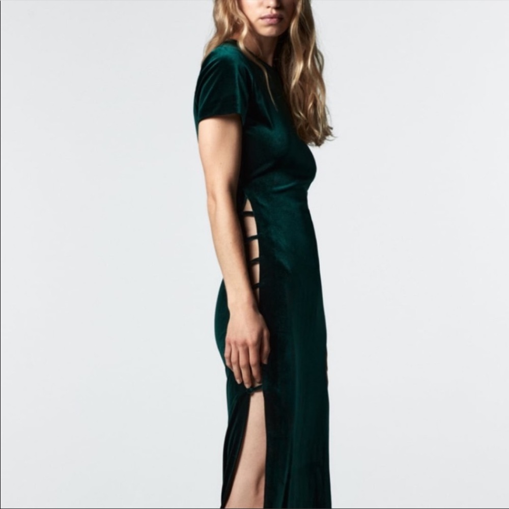 Zara VELVET MIDI DRESS with side slit